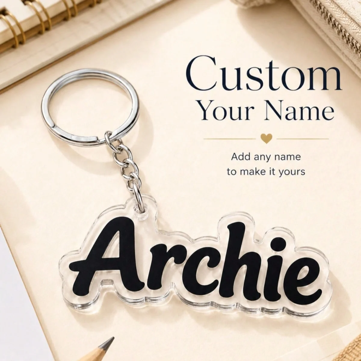 Customizable Text Keychain – Personalized Acrylic Keyring; High-Quality and Durable; A Perfect Decorative Keychain.