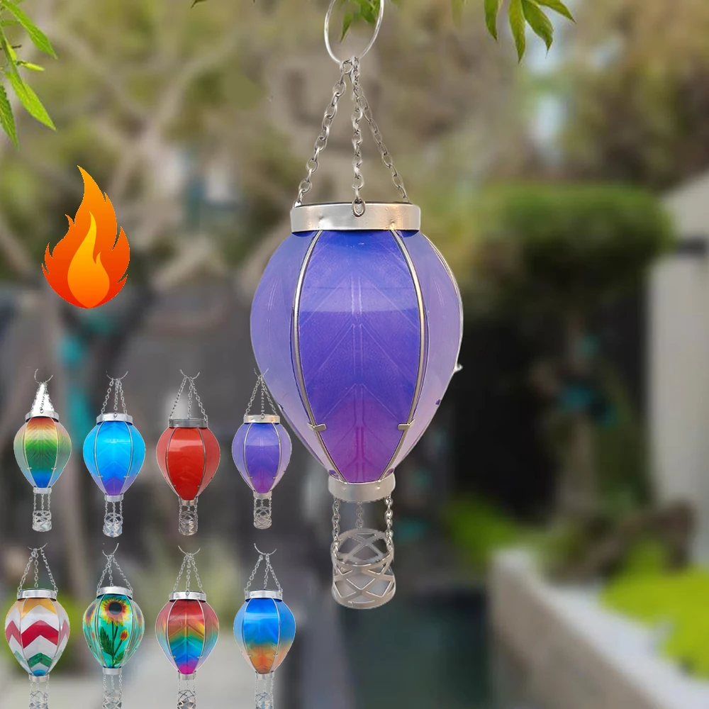 Solar Hot Air Balloon Outdoor LED Flame Appearance Hanging Lantern Decorative Light Waterproof For Patio Garden Porch Yard