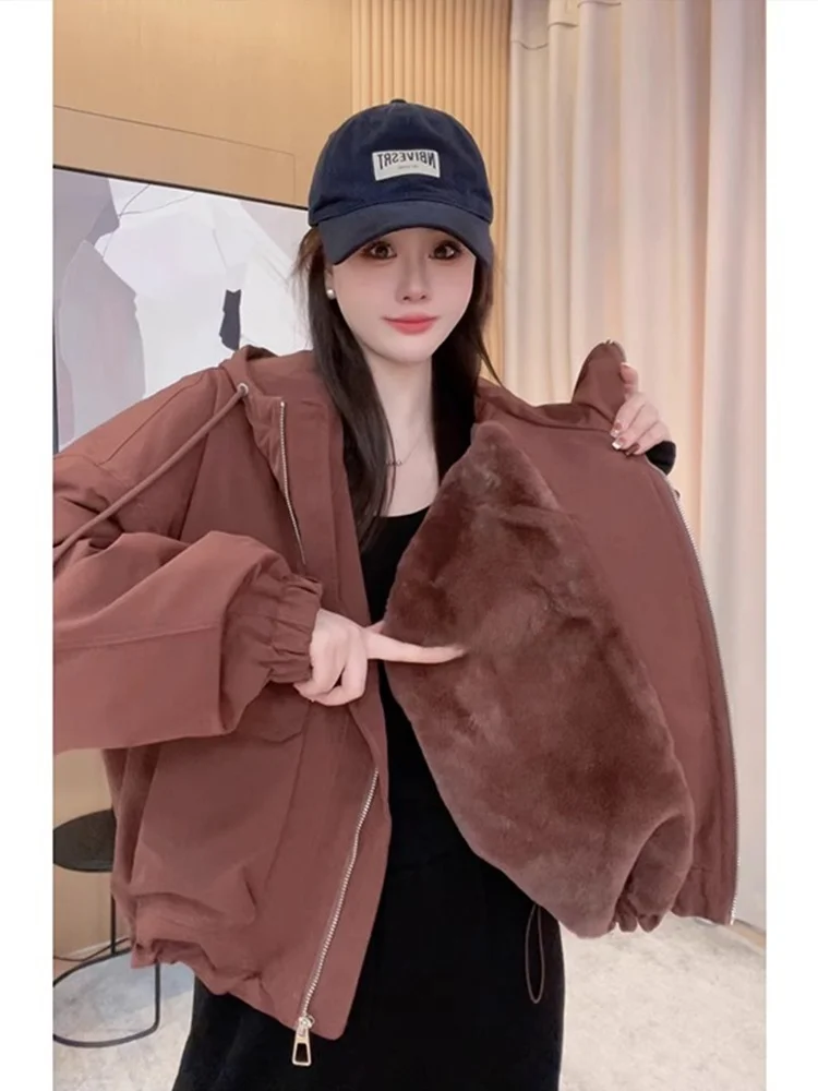 

Ladies Thiened Fce-lined Cotton Jaet Baseball Sle Hooded Coat Korean Version Loose Fit Winter New Arrival