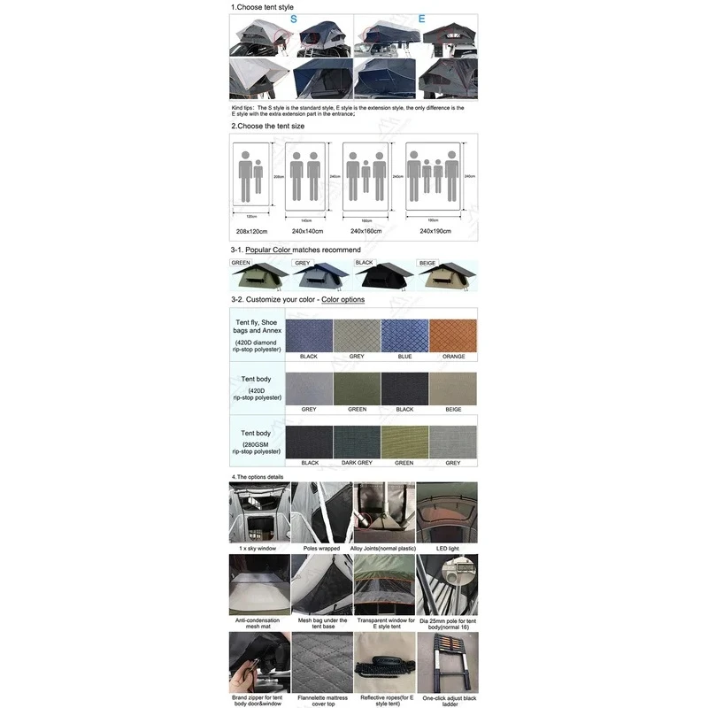 Waterproof Inflatable Car Rooftop Tent 4 People Universal Camping Accessories