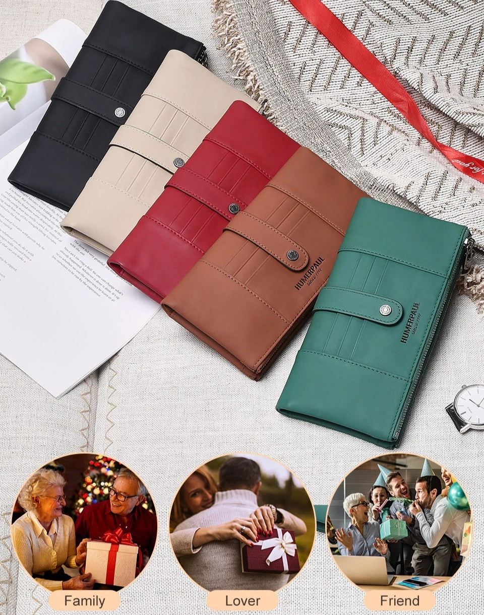 Real leather zipper ladies purse long double zipper large capacity mobile phone storage RFID multi-card handheld purse