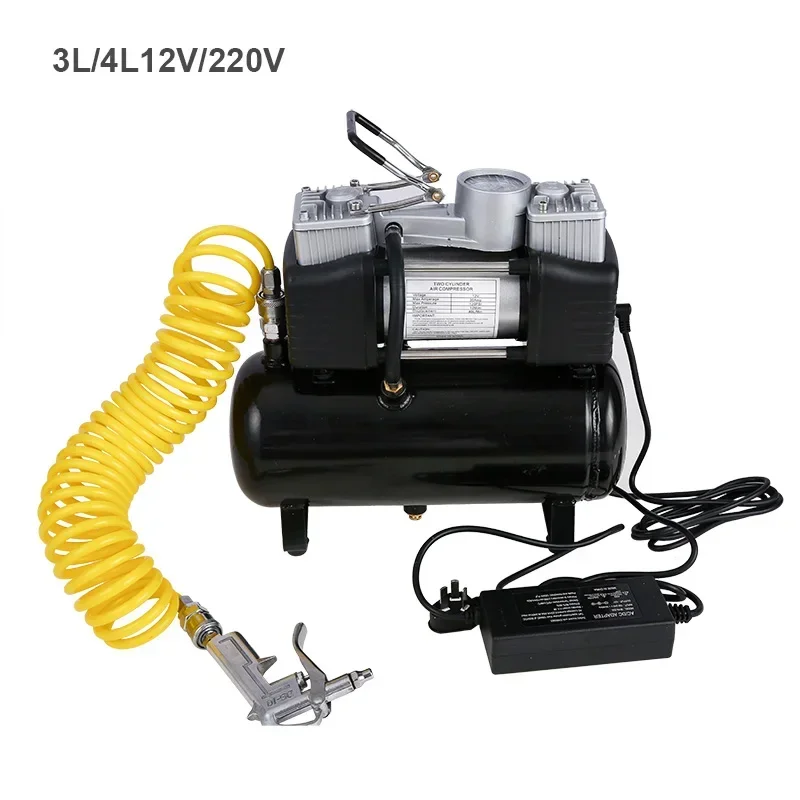 Portable Dual Cylinder Air Pump Car Tire Inflator 12V 220V Silent Oil-Free  Air Compressor Automatic Start Stop