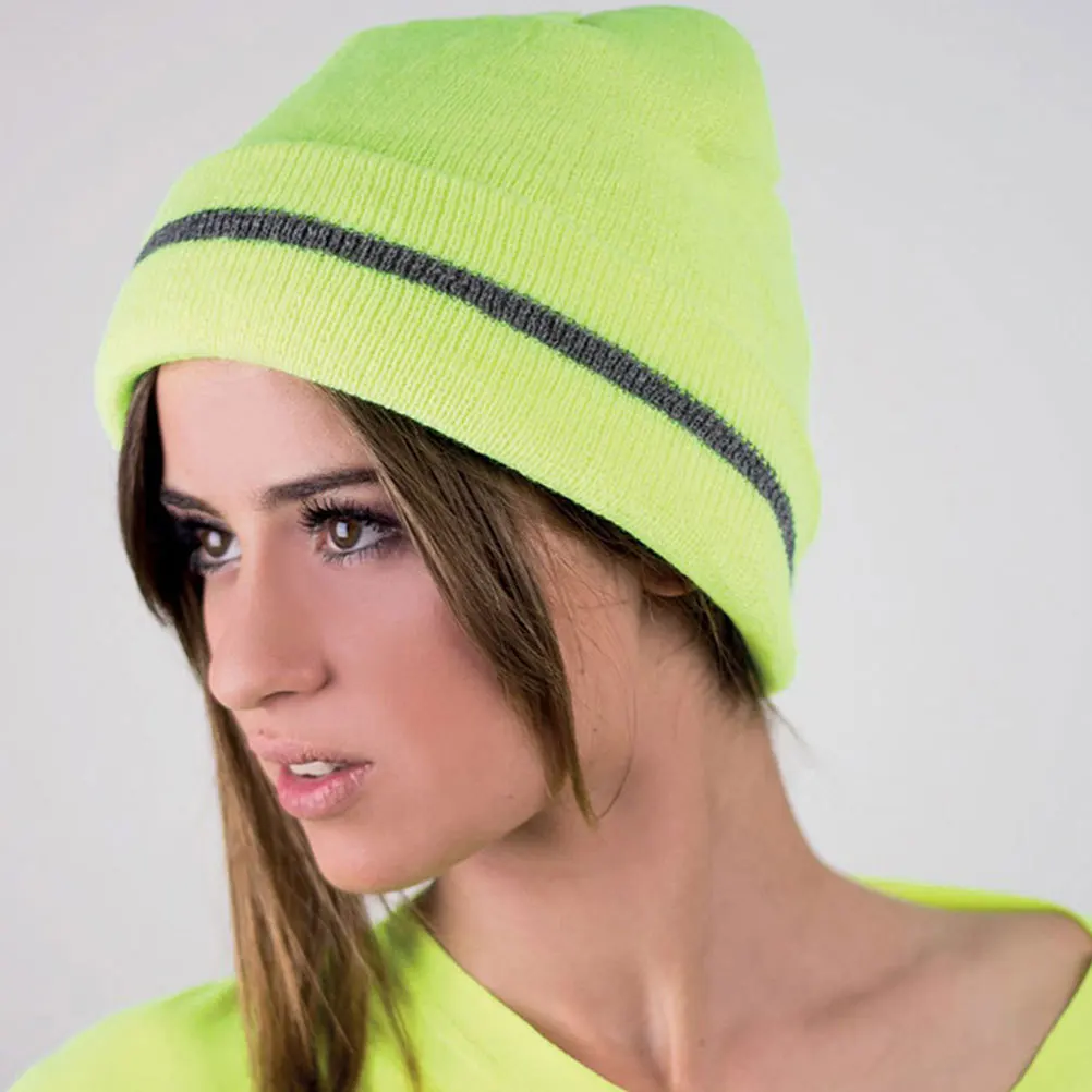 

2Pcs Reflective Stripe Knit Beanie Hats Warm Winter Outdoor Hat for Men Cycling Skiing Safety Visible Hat Knit Beanie Hats