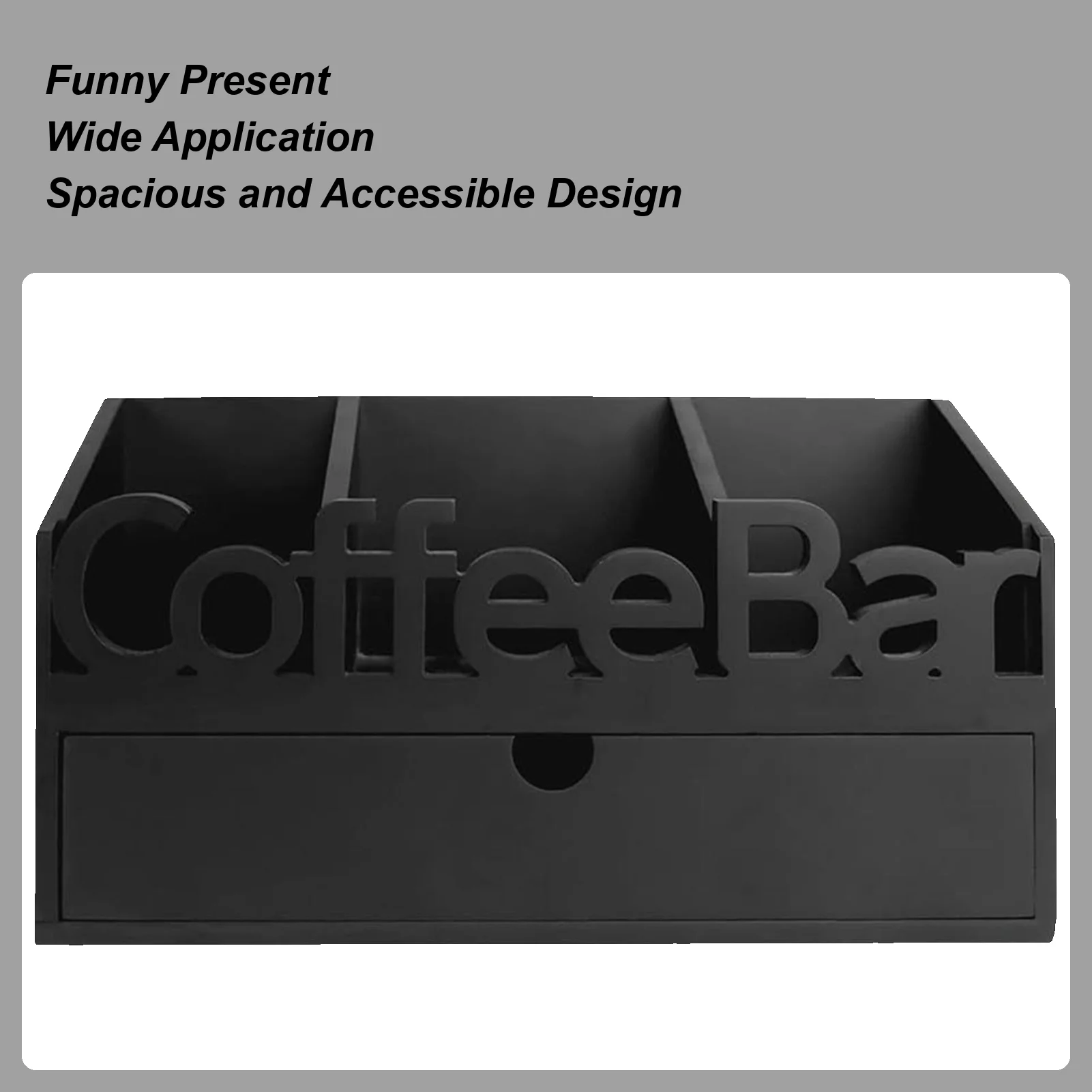 

Coffee Bar Organizer Wood Countertop Pods Holder with Drawer Coffee Bar Accessories Divided Organization Holder for Businesses