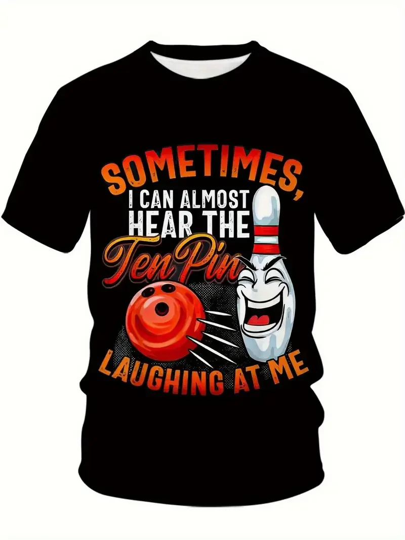 2025 Summer Bowling Ball 3D Graphics T Shirts Streetwear Men Fashion Casual Oversized O-Neck Short Sleeved T Shirt Tees Tops