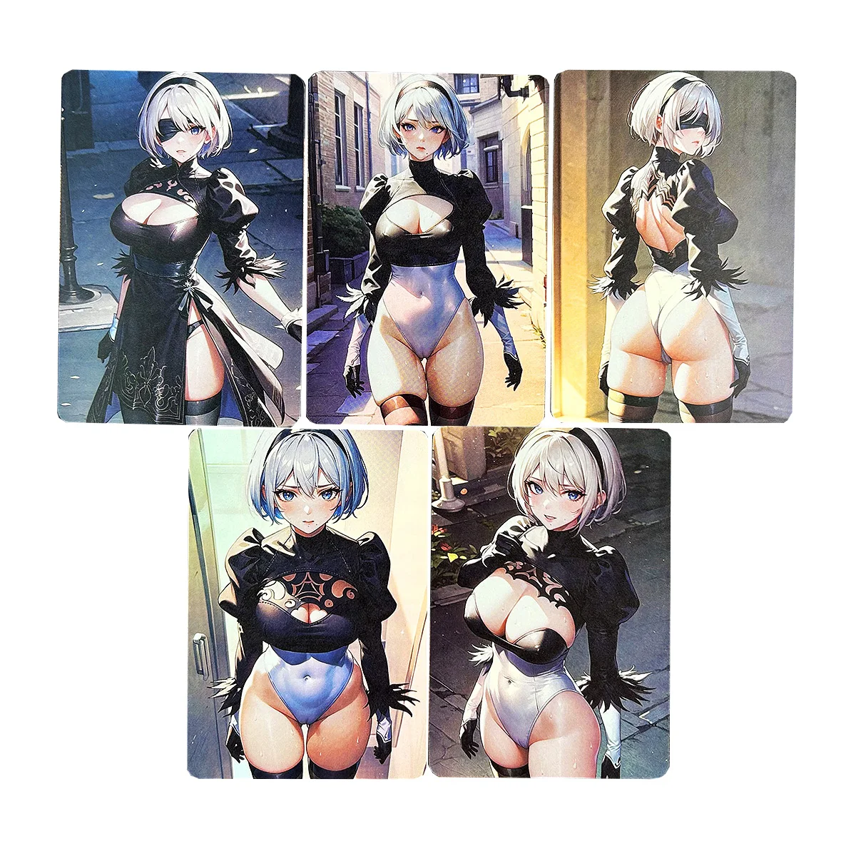 5Pcs/set Diy Self Made Yorha No. 2 Type B Cheongsam Collection Card Refraction Color Flash Anime Cards Gift Toys