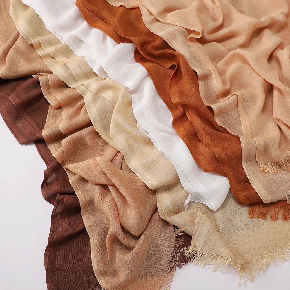 Vintage Farbverlauf Hijab mit Quasten, weicher, leichter muslimischer Kopftuch, türkischer Stil, Fransen-Schal, Wickel für Damen, islamischer Turban – Detail 9