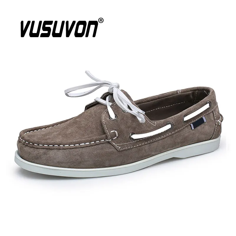 Men Boat Shoes Genuine Leather Cow Suede Quick-dry Leather Lace-Up Driving Retro Fashion Casual Flats Classic 2026 New Design