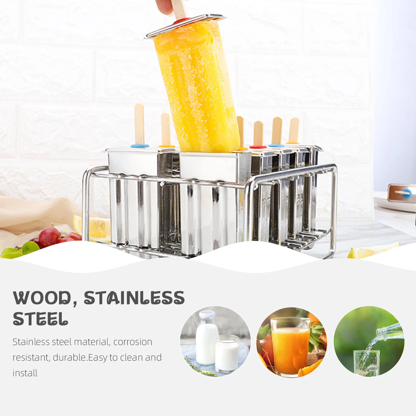 

1Set Stainless Steel Ice Cream Mold with 50 Wood Sticks Reusable Popsicle Maker Ideal for Homemade Summer Ice Pops DIY
