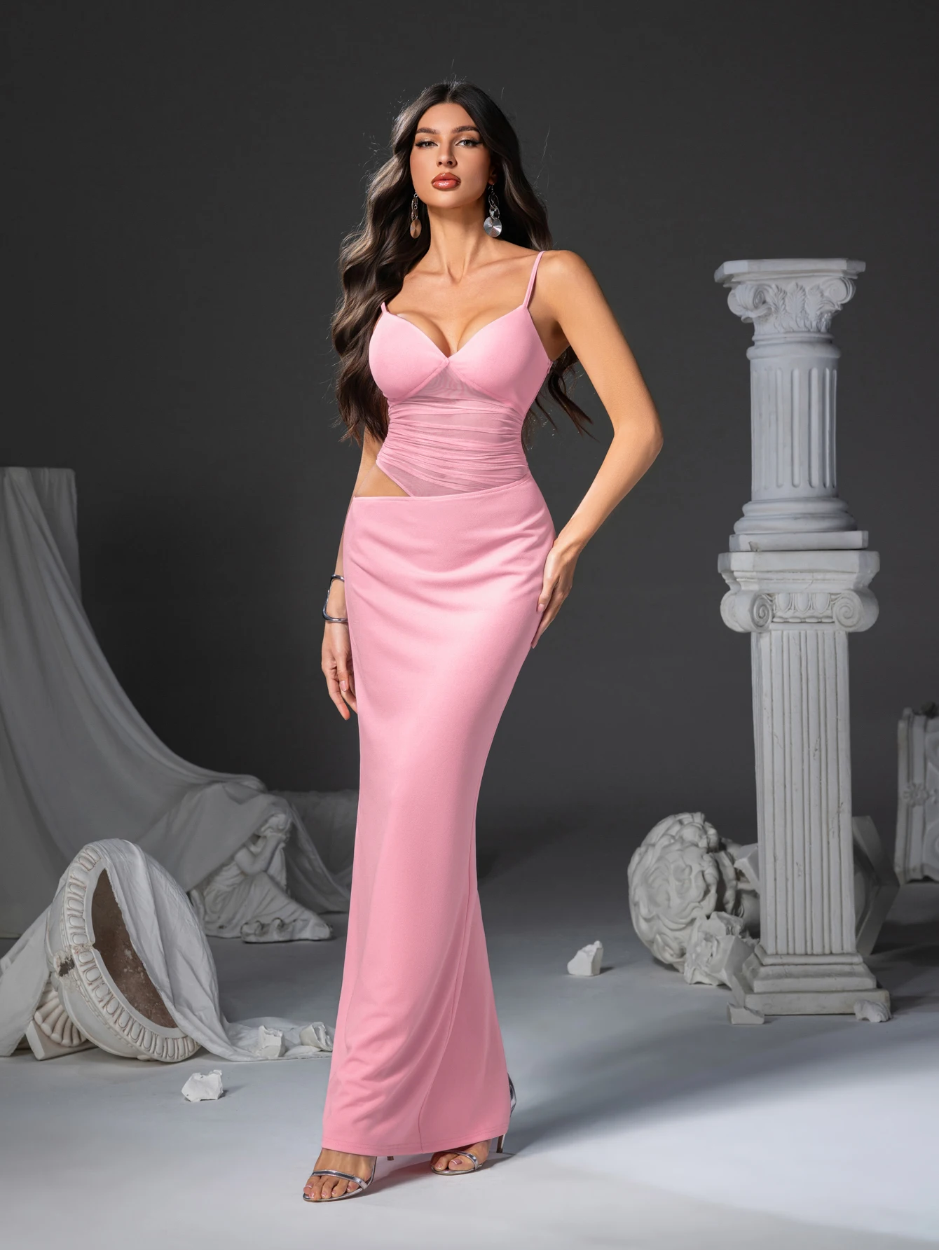 Розовое длинное платье на бретельках для семейных встреч и дней рождения, Элегантное и модное платье, Женское длинное платье, Вечернее платье, Новое платье, Женское вечернее платье, Платье для выпускного вечера, Платье для концертной церемонии награды, Платье для выпускного вечера, Платье для выпускного вечера, Платье