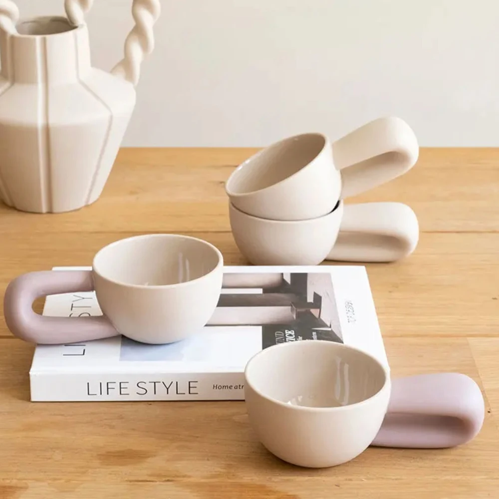 Mug en céramique simple et créatif avec grande poignée, pour café, thé de l'après-midi au bureau, lait, jus, eau, produits ménagers