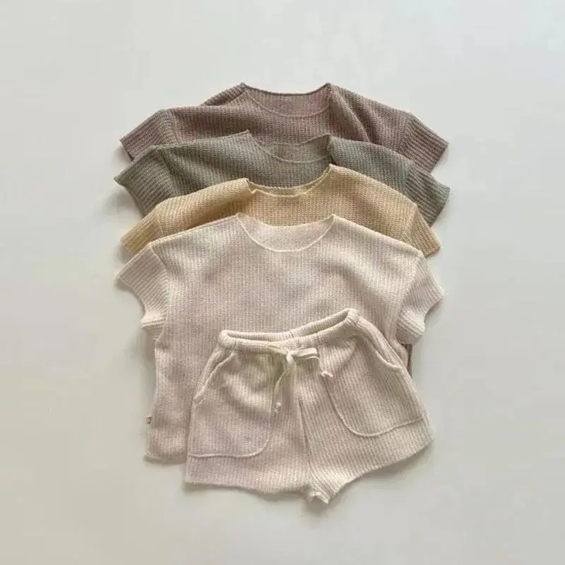 Summer Kids Set 95 Cotton Girl Boys Knitted Short sleeved T-shirt Clothes Breathable Boys Children's Short Set 0 1 2 34 year-ol
