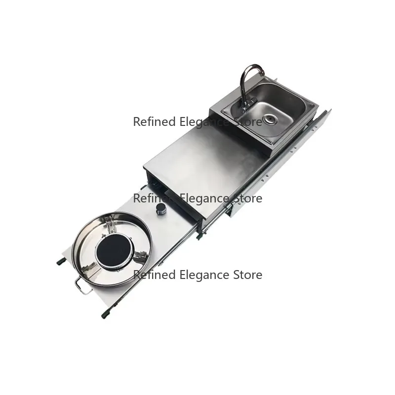 304 Stainless Steel Pull‑out Kitchen Module With Sink Basin For Mobile Travel Carriage Vehicle