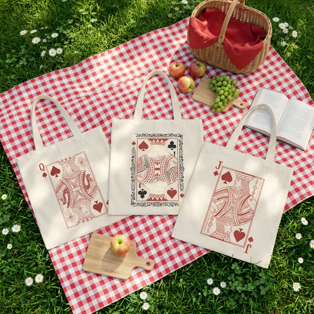 JQK Knight Queen King Printed Shoulder Bag Shopping Picnic Go to Library Large Capacity Storage Tote Bag, Shopping Bag