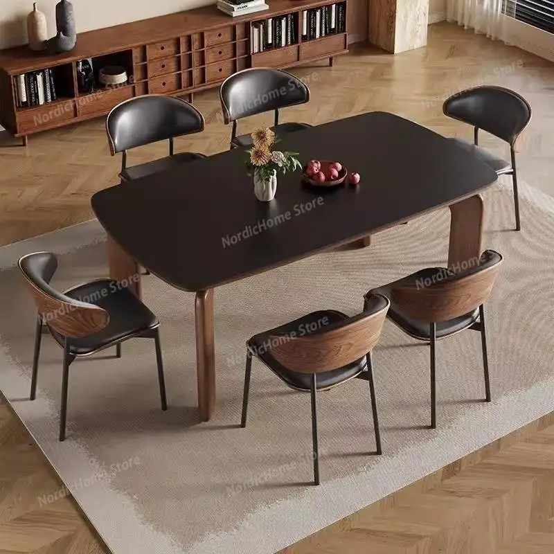 

High Square Black Dining Tables Wooden Restaurant Center Home Dining Tables Kitchen Modern Luxury Mesas De Comedor Furniture