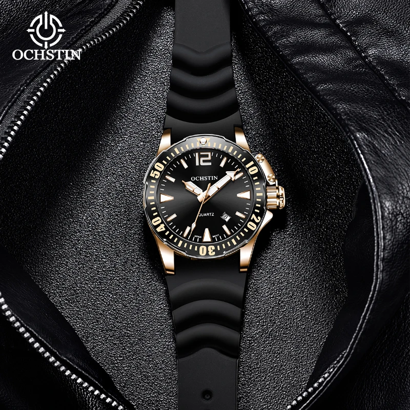 OCHSTIN Man Pilot Style Quartz Wristwatch Men's Silicone Band Life Waterproof Strap Watch Male Luxury Luminous Hand Clock