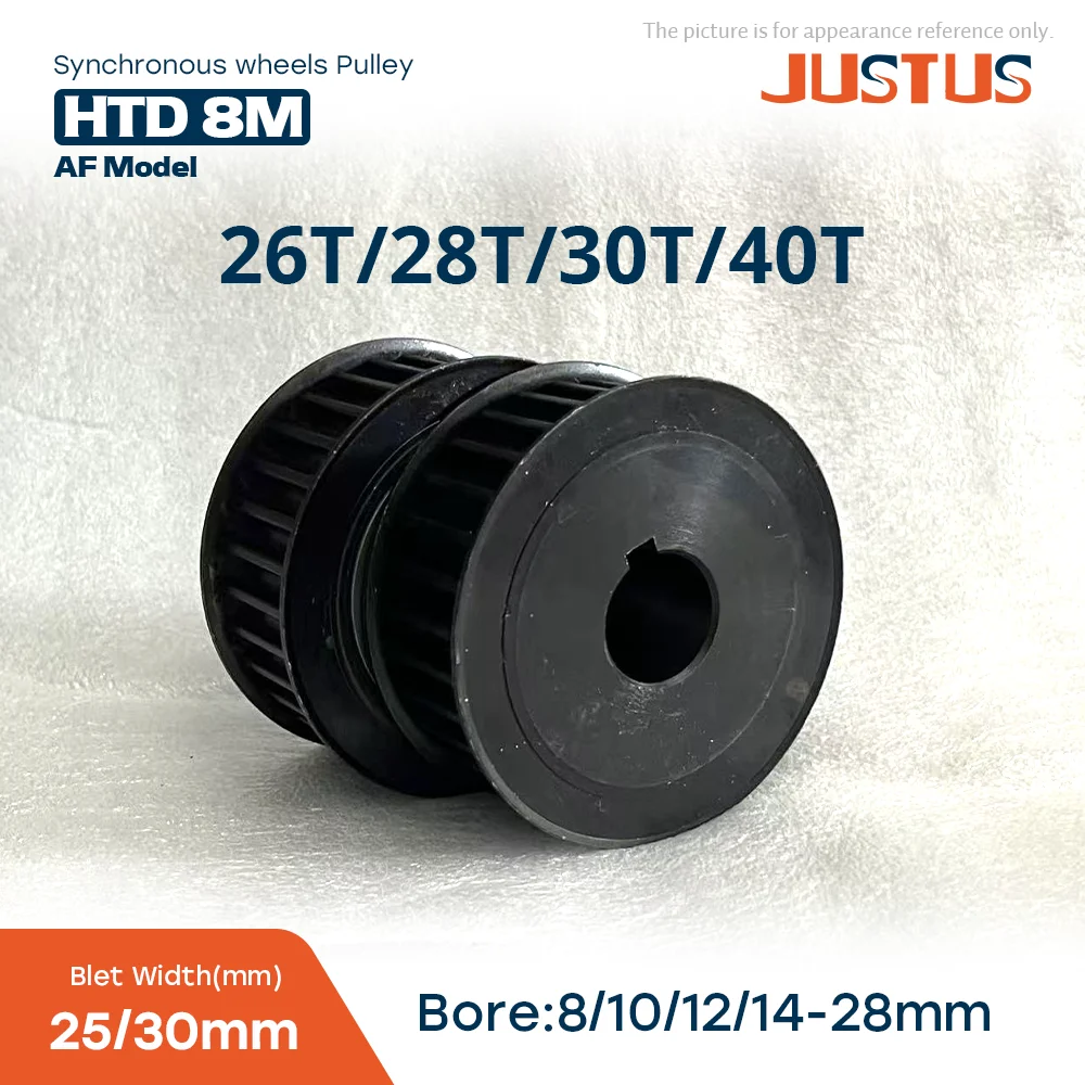 

26T/28T/30T/40T Black Steel HTD 8M Synchronous Wheels Pitch 8mm Bore 8-28mm Slot Width 27/32mm for Timing Belt Width 25/30mm