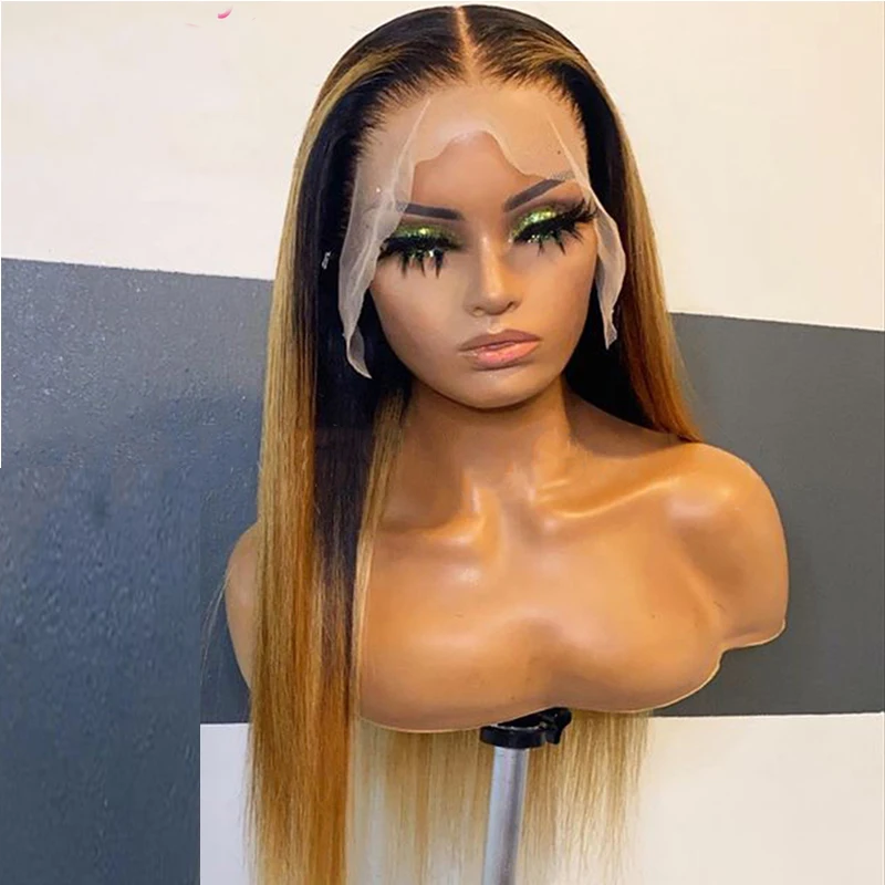 شعر مستعار ناعم أومبير أشقر 180 كثافة 26 بوصة شعر مستعار أمامي طويل مستقيم من الدانتيل للنساء ذوات البشرة السمراء مع خط شعر طبيعي يومي منزوع مسبقًا