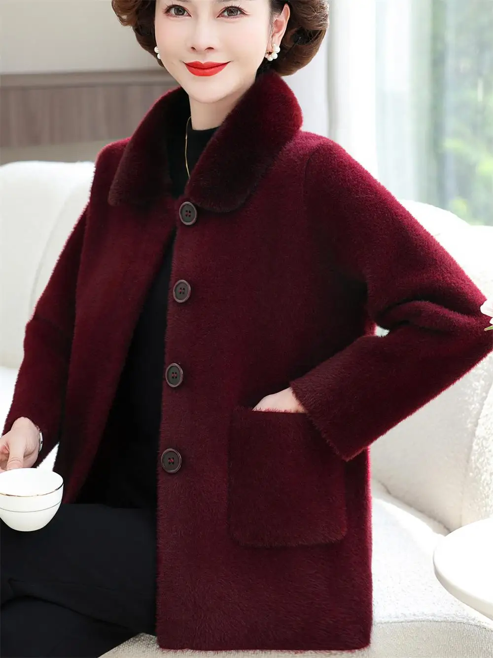 

Двустороннее норковое шерстяное пальто для женщин среднего возраста и ли, свободная верхняя одежда, модная осенне-зимняя новинка, широкая женская одежда