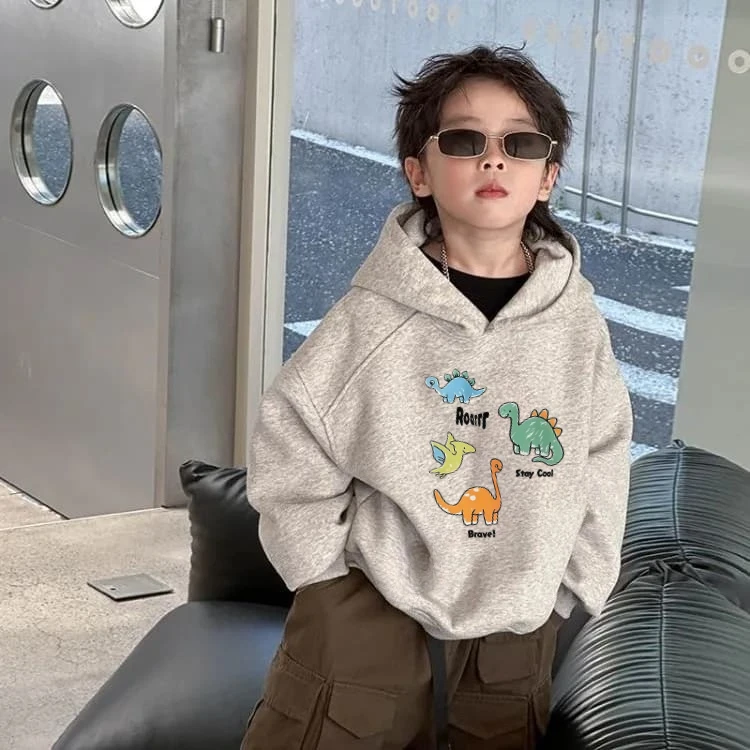 Latest summer children's cute colorful dinosaur-print pullover hoodie - boys' and girls' loose large-sized comfortable coat