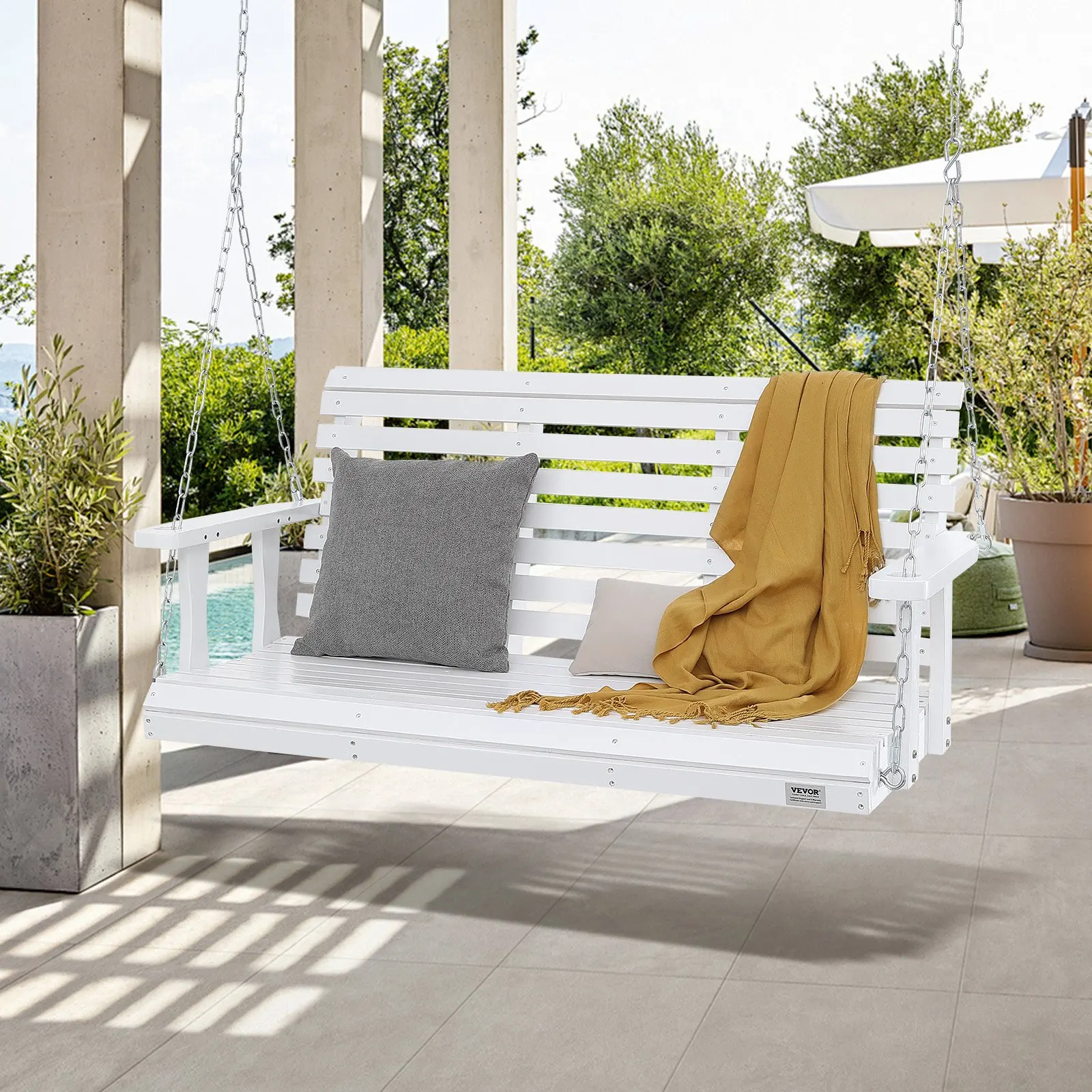 أرجوحة الشرفة الخشبية بطول 4.5 قدم، أرجوحة مقعد الفناء للفناء والحديقة، سعة تحميل قوية 880 رطل، أرجوحة شديدة التحمل