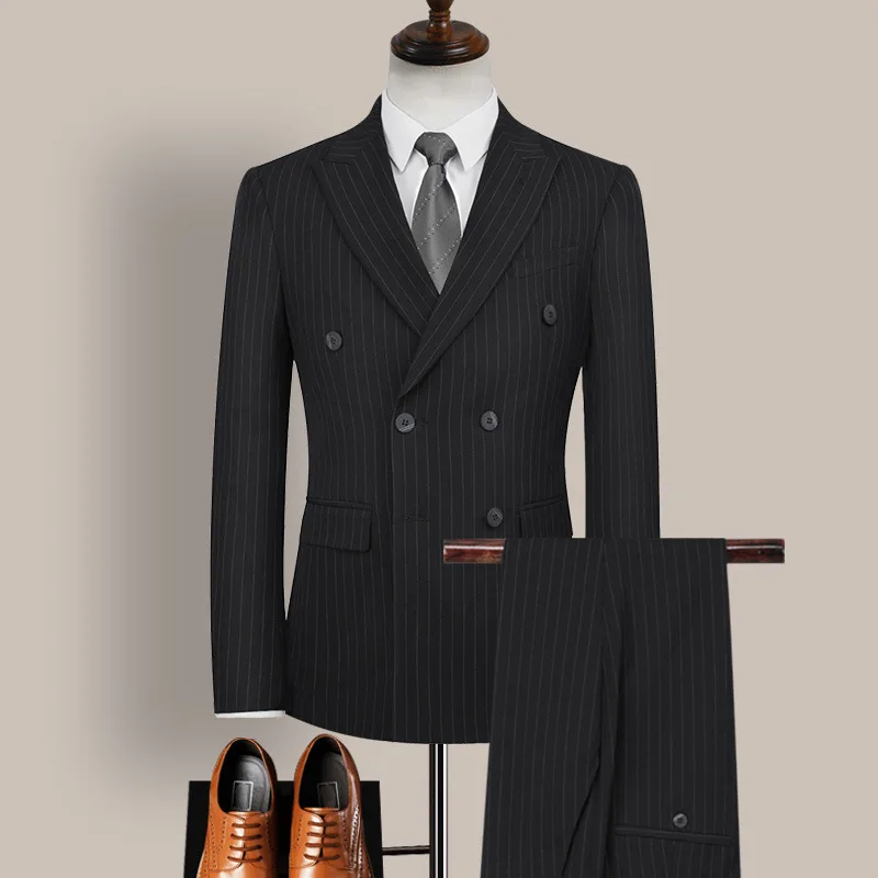 G3022 double-breasted suit men's suit western style Korean version slim business groom wedding dress striped formal suit men