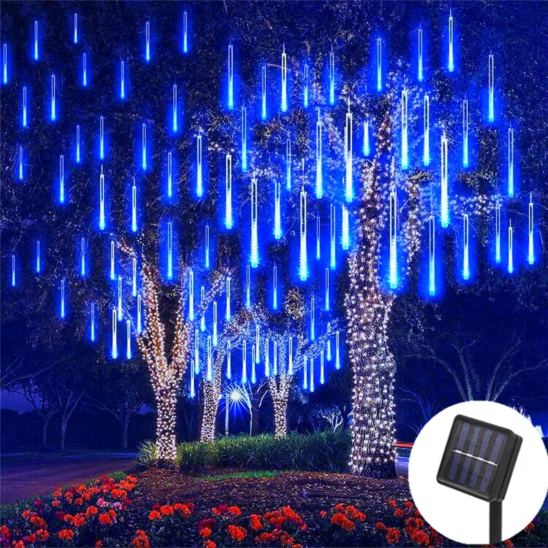 Luzes de corda led solares 30cm chuva de meteoros luzes de fadas guirlanda luz de natal decorações da árvore ao ar livre jardim rua lâmpada solar