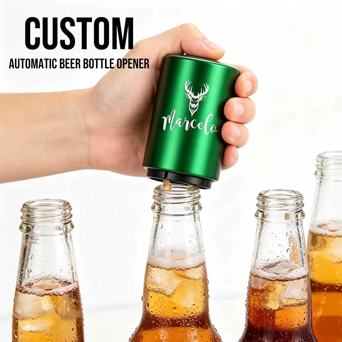 Customized Destapadores de Cerveza, Down-Pop Off Beer Bottle Opener with Magnetic Cap Catcher, Bars Kitchen Cool Bartender Tools