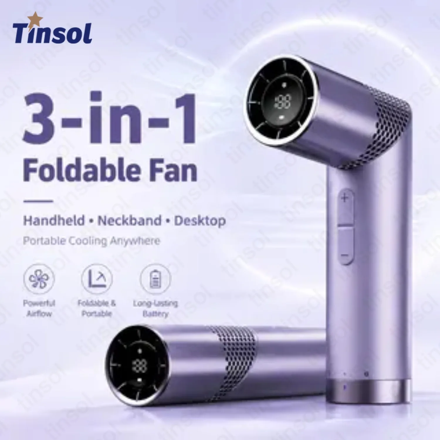 20206 Neuer tragbarer, faltbarer Handventilator, wiederaufladbarer USB-Miniventilator, mit LED-Anzeige, 199 Geschwindigkeitsstufen, 3000-mAh-Akku