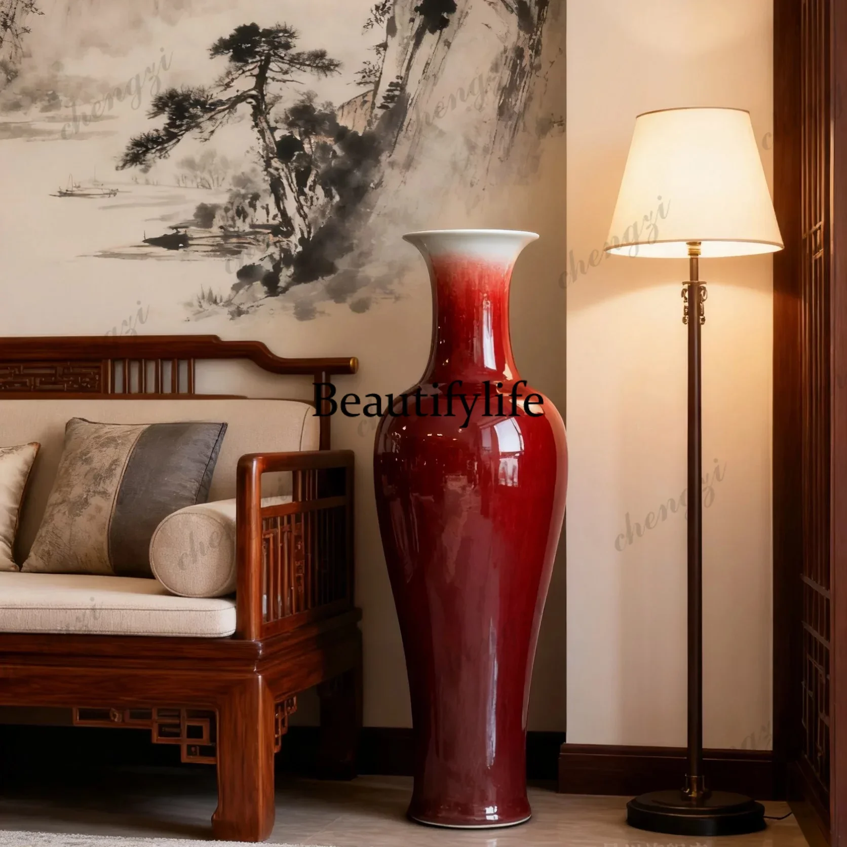 DD182Ceramics kiln change crack Lang Hong floor large vase home living room study decoration ornament