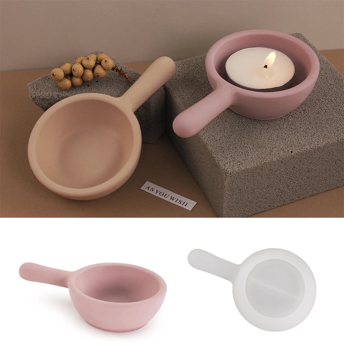 Candle Cup Mold Frying Pan Shape Candle Holder Conrete Mould Wave Round Bowl Storage Cup Casting Craft Molds Home Decoration