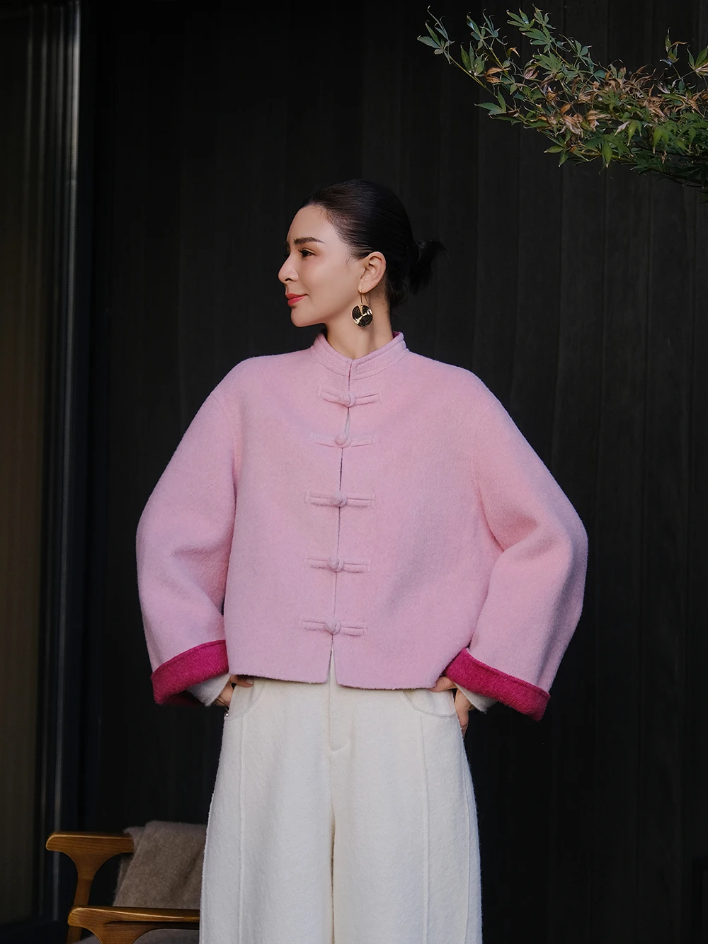 

Warmth Woolen ort Coat Double-sided Silk Double-color Casual Sle Commute Artistic Large Outerwear Jaet