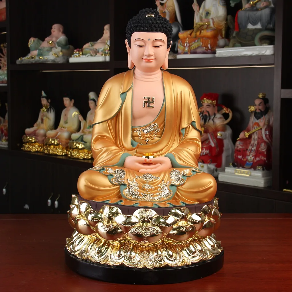 2023 Wholesale Buddhism figure golden Shakyamuni Amitabha buddha statue HOME Exorcism safety  protection bring LUCKY Prosperity