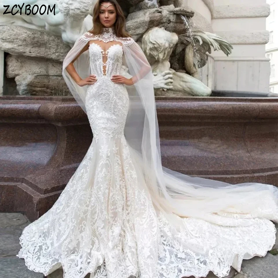 

Elegant Sweetheart Appliques Sleeveless Shawl Backless Wedding Dress 2025 Mermaid Floor Length Sweep Train Lace Up Bridal Gown