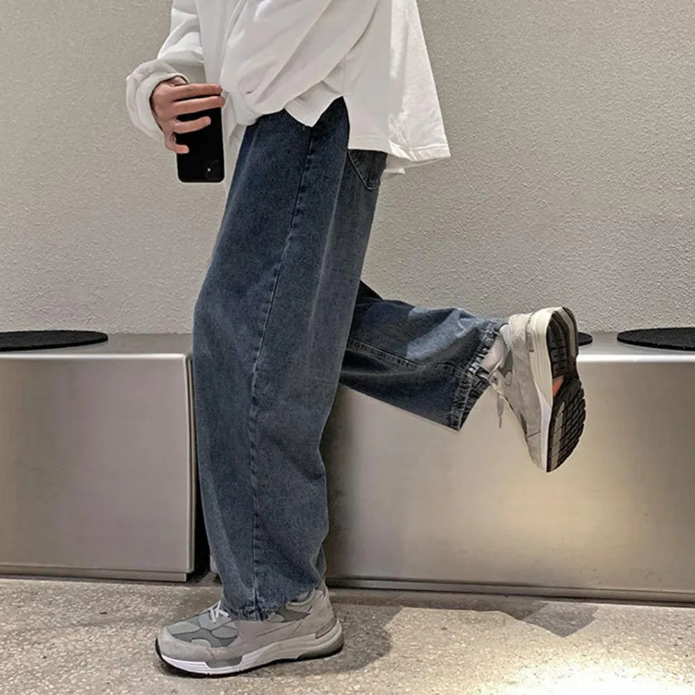 Jeans lavati da uomo Pantaloni dritti larghi alla moda Pantaloni larghi retrò Casual