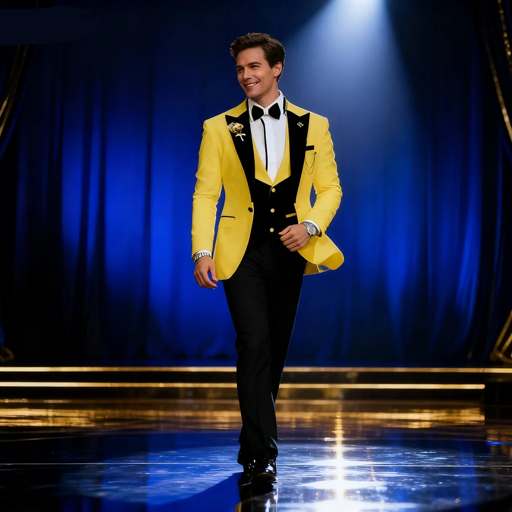 

3 Piece Men's Casual Business Tuxedo Slim Fit Groomsmen Best Man Smoking Wedding Dance plus Size Suit Set