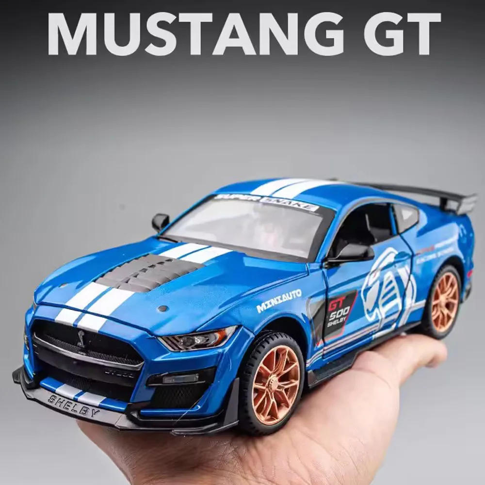 

1:24 Mustang Shelby GT500 Super Sports Car Toy Models Alloy Diecast 4 Doors Opened Sound and Light Vehicle for Kids Boys Gifts