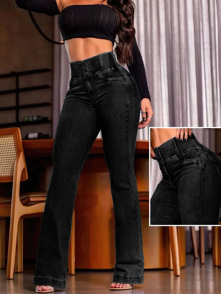 2024 Fashion Straight High Waist Jeans Women Elastic Skinny Denim Pants Y2K Trousers Shaping Butt Lift Slim-fit Jeans Black