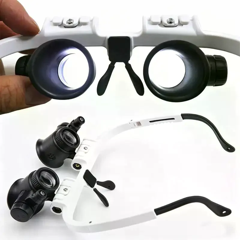 Magnifying Glass With LED Light Head-wearing Glasses Jewelry Loupe Welding Soldering Tools 8X 15X 23X