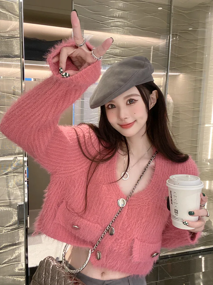 

Вязаный свитер в стиле ретро V-Ne, пальто, женское весенне-осеннее длинное пальто-свек, шикарный топ для поездок на работу, чистый цвет, тонкая пряжа, тепло с подогревом