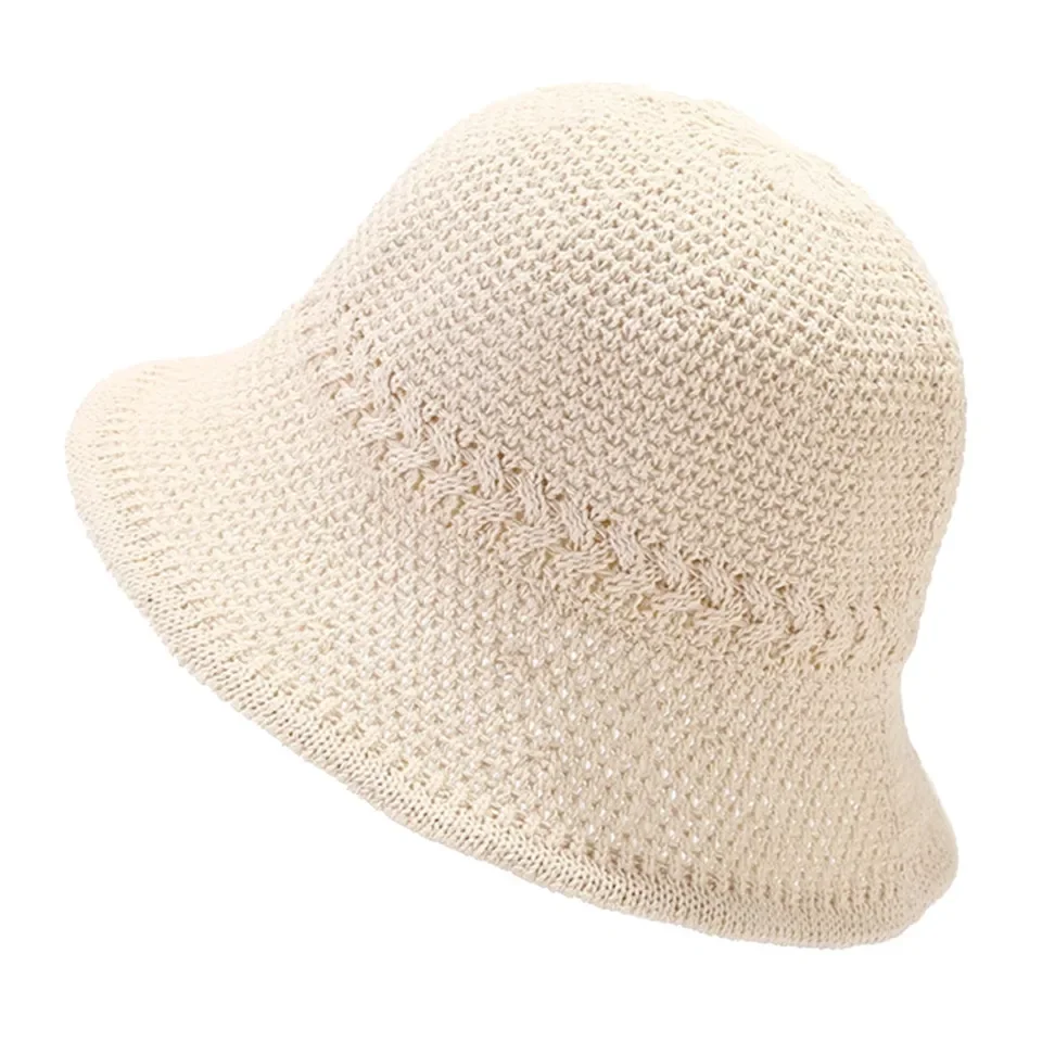 Womens Fashion Woven Mesh Hat Elastic Solid Color Comfortable Cap Beaded Large Cap For Women String For Hat