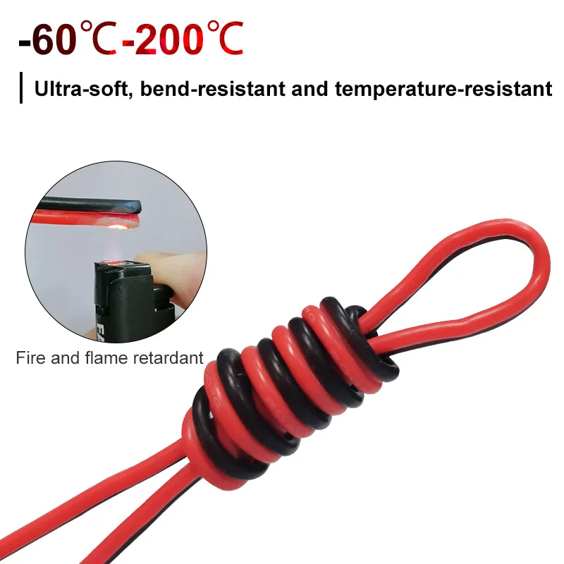 2 Pins Soft Silicone Cable Red&Black Durable Solar Electric Wire 20AWG~8AWG 600V Heat Resistant Flexiable Tin-plated Copper Core