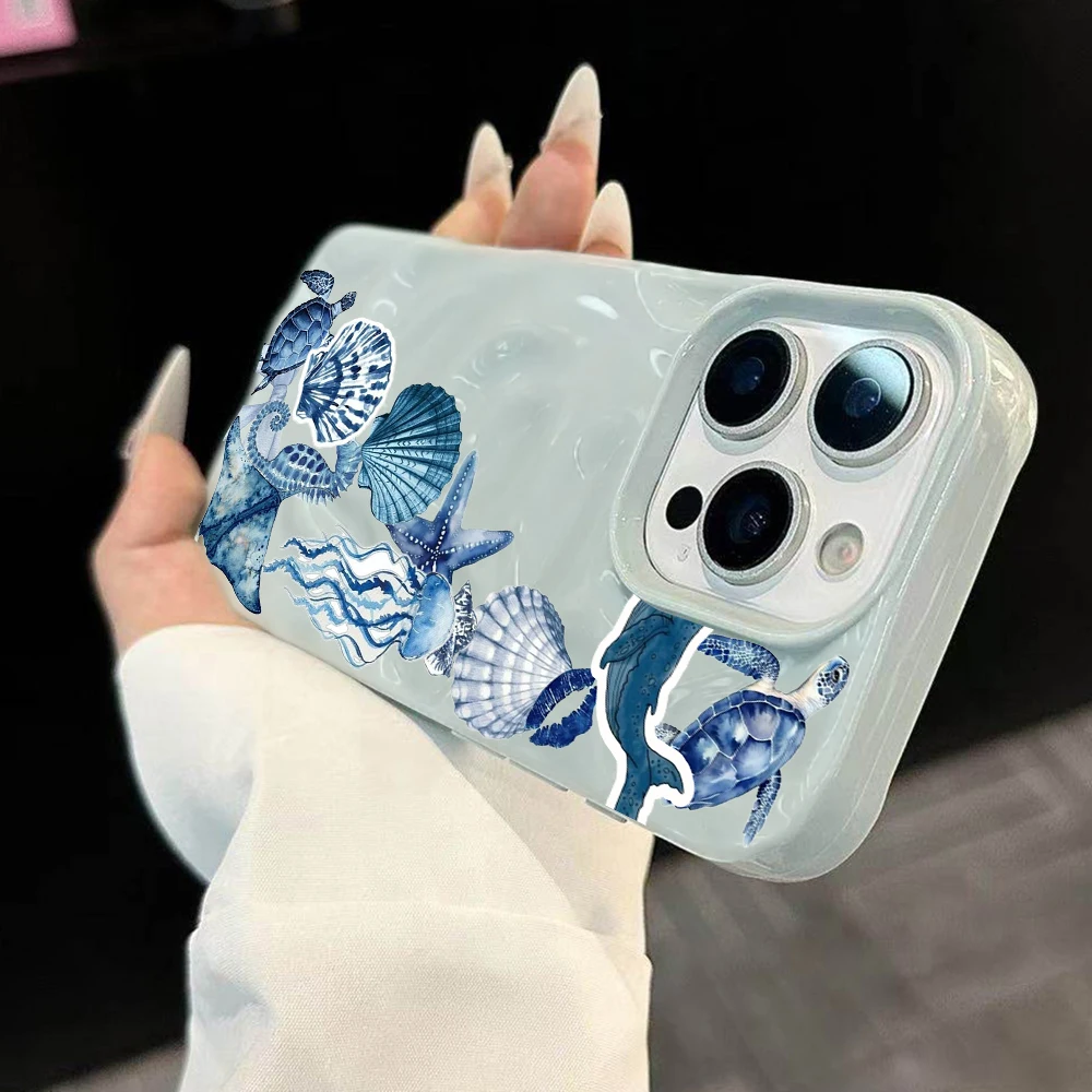 Stilvolle Handyhülle mit Meerestiermuster für iPhone 17 16 15 14 13 12 11 Pro Max 14 Plus 17Air, Faltenwellen-Design, weiche Silikonhülle – Detail 1