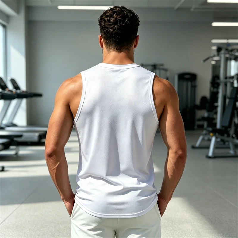 NEW Men Summer Breathable Mesh Sleeveless Vest Fitness Round Neck Sports Tank Top Running tops men gym undershirt men sportswear