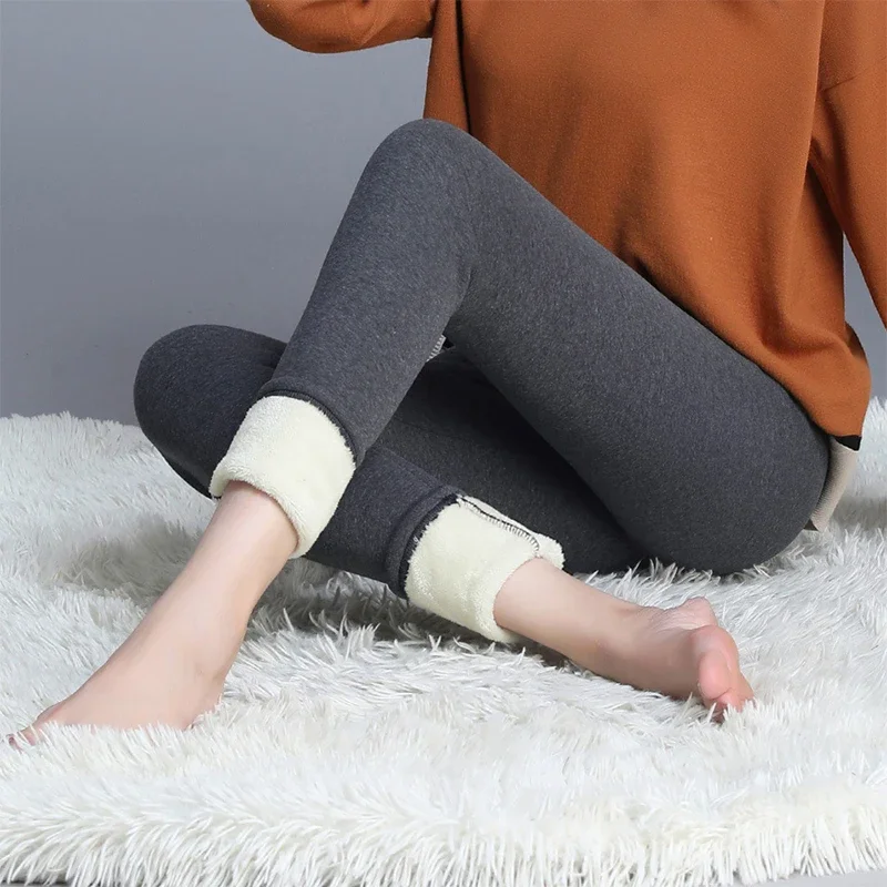 Mulheres inverno quente veludo grosso leggings alta elástica confortável cor sólida apertado calças de cintura alta moda magro streetwear