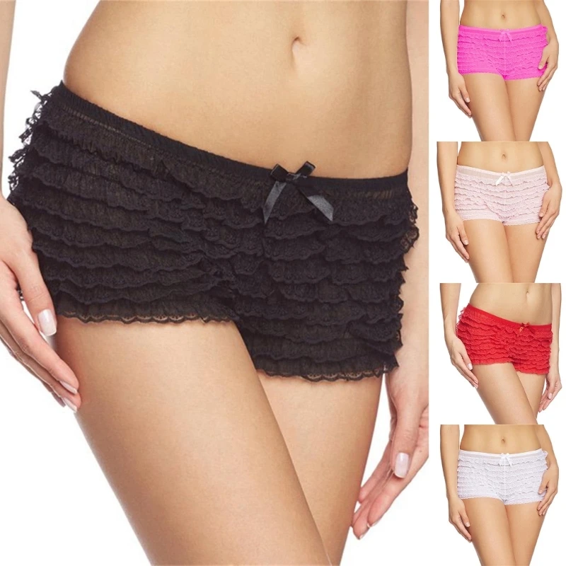 Women\'s Lace Mesh Ruffled Pumpkin Shorts Pants Bloomers Safety Under Pants