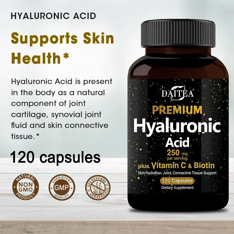 Hyaluronic Acid Supplement 250 Mg with Biotin and Vitamin C-3-in-1 - Skin Moisturization, Joint Lubrication, Hair and Eye Health