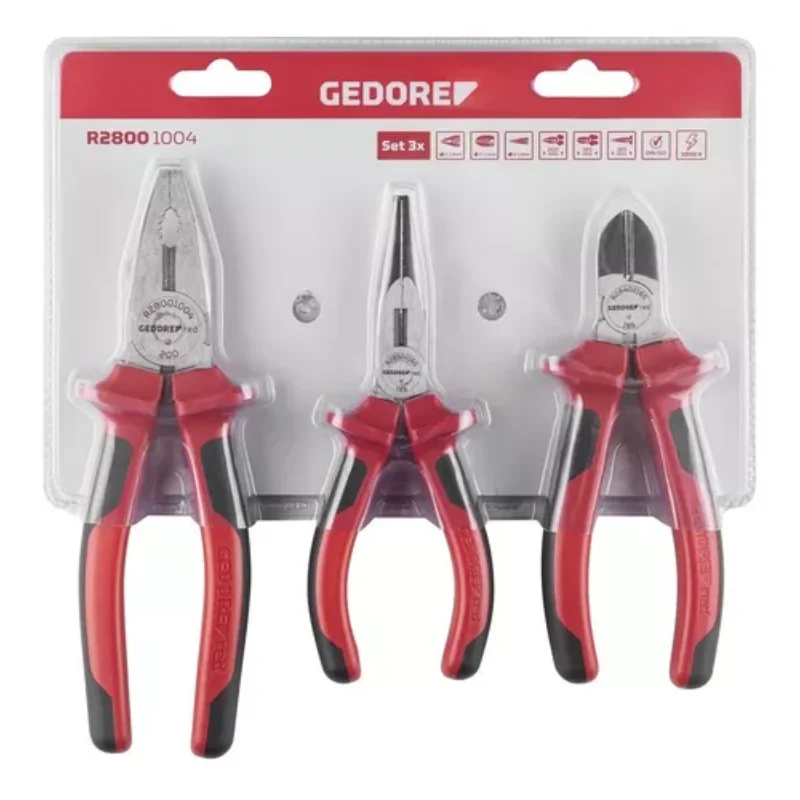 Kit Alicate Universal Profissional Vermelho de 3 Peças