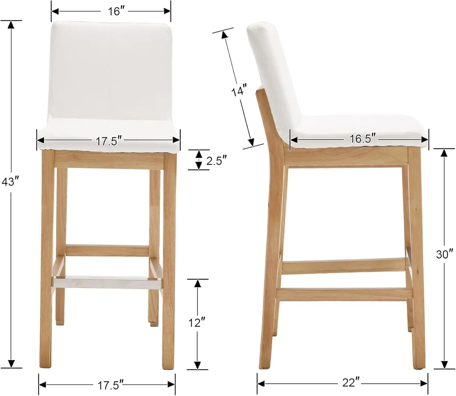 Bar Stools for Kitchen Island Set of 2 PU Modern Upholstered Barstools with Back 30 Inch Durable Solid Wood Bar Height Stool