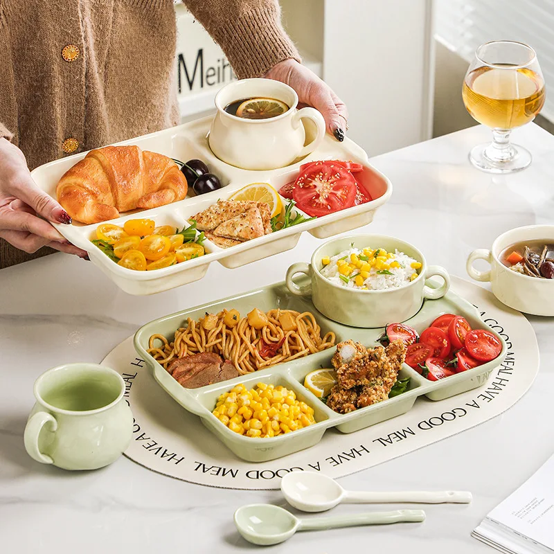 

Бытовая детская отдельная тарелка с пятью отделениями и высоким уровнем исчезания, отдельная керамика под глазурью, уменьшающая жир